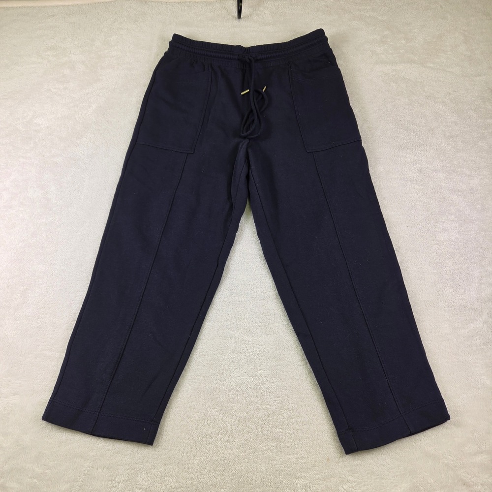 Free Assembly Womens Navy Blue Pintuck Wide Leg Cropped Sweatpants Size M 8-10